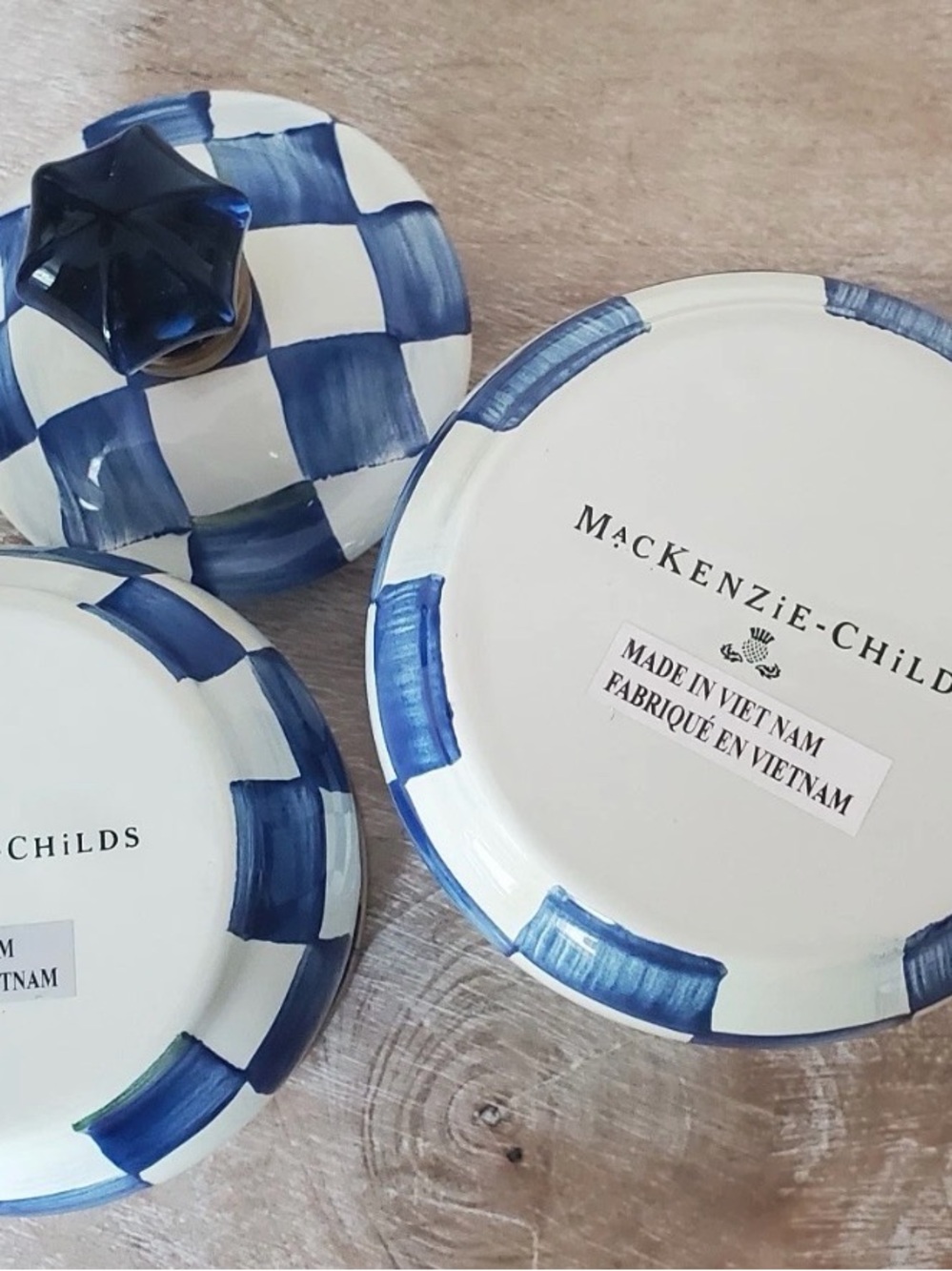 MacKenzie-Childs Blue and White Courtly Check Ceramic Sugar Jar and Creamer - Picture 2 of 3